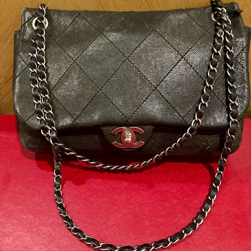 Chanel Distressed Caviar CC Shoulder Flap Bag